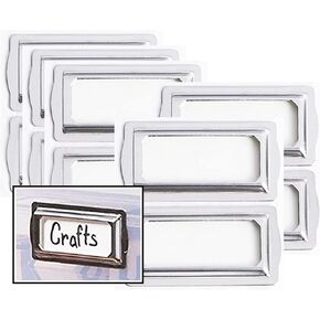 Self Adhesive Metal Bookplates for Books Cards 10Pcs Horizontal Clip Label Holders-Metal Drawer Tag Label Holder Silver Bookplates Metal Frame for Office Library Book File Cabinet Card Tag Label plate