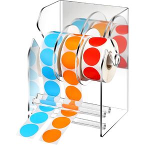1 Pc Adjustable Label Dispenser 3 Disks Sticker Roll Holder Sticker Dispenser Clear Label Roll Holder Acrylic Tape Dispenser Sticker Holder Organizer Label Stand for Office Home Desktop