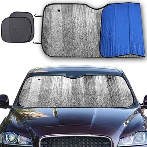 Big Hippo Windshield Sun Shade, Car Window Shade as Bonus Keep Vehicle Cool Windshield Sunshade Protect Your Car from Sun Heat & Glare Best UV Ray Visor Protector -Silver/Black (Size: 55.16X 27.5inch)