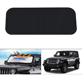 KUST Windshield Shade for 2018-2024 Jeep Wrangler JL & 2/4 Door 4XE & 2020-2024 Jeep Gladiator JT Front Window Sun Shade Sun Visor Protector Foldable Blocks UV Rays Keep Your Car Cool
