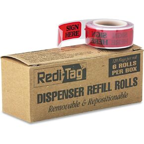 Redi-Tag Self-Stick "Sign HERE" Arrow Flags for Documents, Message Arrow Page Flag, 6 Pack Refill Rolls, Red, 120 Flags per Roll (91002)