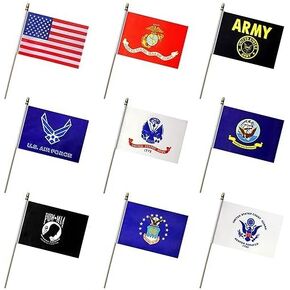 50-Pack Military Flags - 5x8 Inch Mini Handheld American Armed Forces Flags with Wooden Sticks for Veterans, Memorial Days