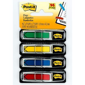 Post-it 1/2" W Arrow Primary Colors,4 Dispensers, 96 Flags, Count