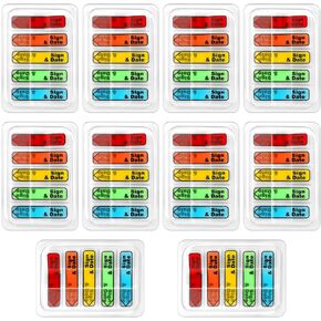 1000pcs /10 Pack Sign Date Here Tabs, 5 Colors Arrow Sign Message Flag with Dispenser Waterproof Sticky Sign & Date Stickers for Planner Book Notary Paper Reminder Easy to Post