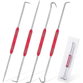 Hotop 4 Pcs Hook and Pick Set Double Pointed Scribe Car Auto Oil Metal Pick O Ring Seal Puller Hooked Scriber Marking Tools for Carpenter Machinists Technicians, 9.06 Inches