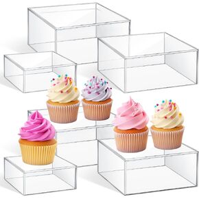 Jerify 6 Pcs Acrylic Stands for Display, 5.91 in 5.12 in 3.54 in, Nesting Riser Stands Clear Stands Pedestal Display Shelf with Hollow Bottom for Cake Tabletop Figures Jewelry Food (Round)