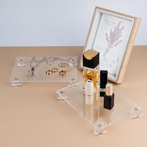 2Pcs Acrylic Tray, Rectangle Pedestal Riser Board, Home Decorative Perfume Display Stand, Waterproof Vanity Tray Jewelry Trinket Organizer Bathroom Trays for Dresser, Skincare (7.8"x 6")