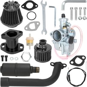 YOXUFA 212cc Carburetor VM22 Carb Exhaust Pipe Muffler Stage 2 Kit for Predator 196cc 200cc 6.5hp Engine Coleman CT200U BT200X Baja Warrior MB200 GX160 GX200 Mini Bike Go Kart High Performance Parts