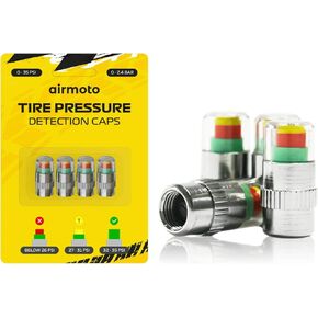 Tire Pressure Caps, Easy to Read 3 Color Car Tire Pressure Monitor Valves, 4pcs, 32-to-35 PSI