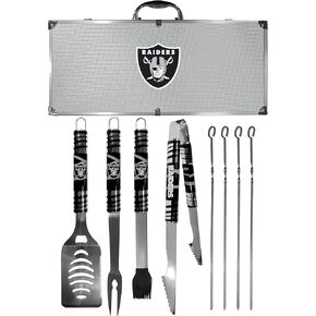 NFL Siskiyou Sports Fan Shop Las Vegas Raiders Steel Tailgater BBQ Set w/Case 8 piece Gray