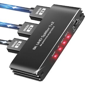 avedio links HDMI 2.1 Splitter 8K@60Hz, HDMI Splitter 1 in 2 Out 4K@120Hz, HDMI Splitter for Dual Monitors (Only Copy/Mirror Input Screen), HDMI Splitter for Gaming Support 48Gbps, HDCP 2.3, RGB 4:4:4