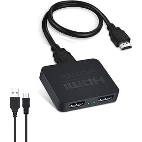 HDMI Splitter 1 in 2 Out, 4K@30Hz HDMI Splitter Suitable for Dual displays only Copies/Mirrors, with HDMI corresponding Interface Devices for TV Boxes and projectors, and Full HD 1080P 3D.