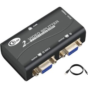 CKLau 450MHz Bandwidth 2 Port VGA Splitter Amplifier Box 1 PC to 2 Monitors SVGA Video Splitter Support 2048 x 1536 Resolution up to 164ft for Screen Duplication