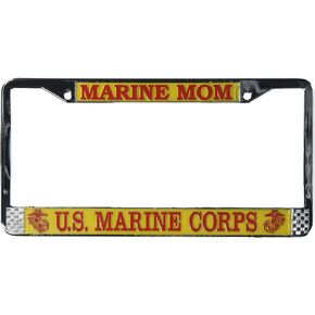 Marine Mom US Marine Corps License Plate Frame (Chrome Metal)