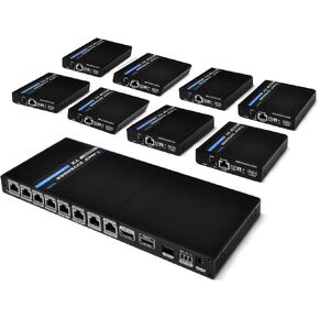 OREI 1x8 HDMI Extender Splitter 4K Multiple Over Single Cable CAT6/7 4K@60Hz 4:4:4 HDCP 2.2 with IR Remote EDID Management - Up to 230 Ft - Loop Out - Low Latency - Full Support IR RS-232 Control