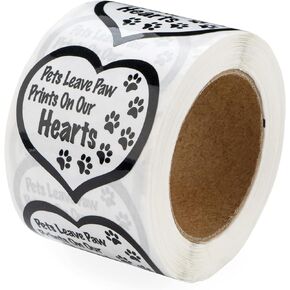Pets Leave Paw Prints Heart Stickers for Dog/Cat Lovers, Pet Businesses, Animal Causes, Labels, Scrapbooks, Fundraising and Gift-Giving! (1 Roll – 250 Stickers)