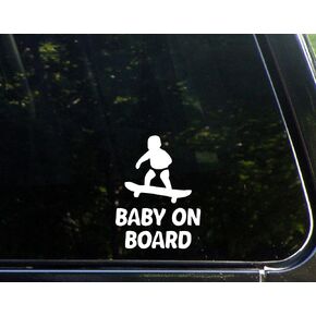Baby On Board - Skateboard - 3 3/4"x 5" - Vinyl Die Cut Decal/Bumper Sticker for Windows, Trucks, Cars, Laptops, Macbooks, Etc.