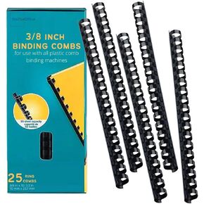 1InTheOffice Binding Combs, Comb Binding Spines, Plastic Binding Combs, 3/8 Inch, 55 Sheet Capacity, Black, 25 Pack