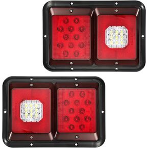 Partsam 2Pcs Double Led Trailer Tail Lights with Horizontal Mount Dual Stop Turn Tail Backup Reverse Lights 33 LED, Surface Mount RV Double Led Taillights, RV Double Led Tail Lights, Black Base