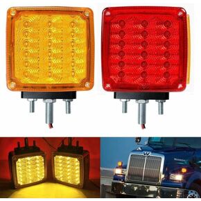 2pc Amber/Amber 51 LED Clear Lens Double Face Stud Mount Pedestal Fender Stop Turn Tail Light Heavy Truck Trailer Peterbilt Freightliner Kenworth Mack Western Star Left & Right