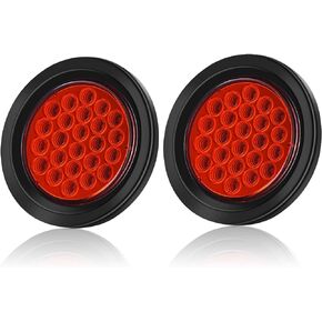 LINKITOM 4 Inchs Round Trailer Lights, Super Bright Red 24 LED Brake Turn Signal Tail Lights with Waterproof Rubber Gaskets for Boat Trailer Truck RV [DOT Certified] [IP67], 2 Pack