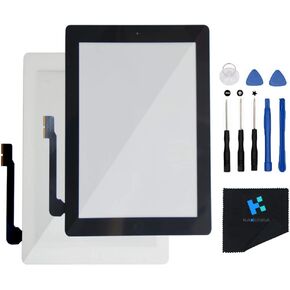 متوافق مع جهاز iPad الجيل الثالث من استبدال محول الأرقام الزجاجية لشاشة اللمس، وزر الصفحة الرئيسية المرن، والشريط اللاصق، ومجموعة أدوات الإصلاح (أسود)