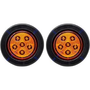 2.5/2-1/2" Round 6 LED Red/Amber Light Truck Trailer Side Marker Clearance Grommet Pigtail Plug Kit (2x, Amber)