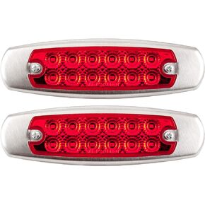 6.2" LED Marker Clearance Light 12 LED Amber/Red Trailer Lights Surface Mount Sealed Amber/Red Rectangular Spyder Fish Shape Marker Clearance Lights Stainless Steel Rim Bezel (2x Amber + 2x Red)