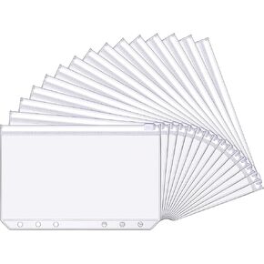 Yaomiao 15 Packs A6 Binder Pockets 6 Holes Budget Cash Envelopes Clear Zipper Folders Loose Leaf Bags Waterproof PVC Document Pouch Filing Bags Loose Leaf Bags for 6 Ring Binder