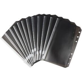 A5 Binder Pockets, Black Zipper Binder Pouches, Translucent PVC Cash Budget Envelopes, 12pcs 6 Hole Zipper Document Filing Bags for A5 Notebook Binder, Cash Organizer Folder (A5)