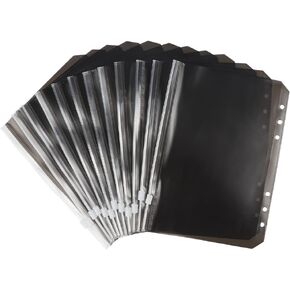 A5 Binder Pockets, Black Zipper Binder Pouches, Translucent PVC Cash Budget Envelopes, 12pcs 6 Hole Zipper Document Filing Bags for A5 Notebook Binder, Cash Organizer Folder (A5)