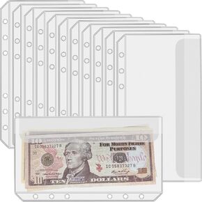 12PCS A7 Binder Pockets with No Zippers, Zipless Budget Envelopes with Lids, A7 Binder Pouch for 6 Ring Binder, Money Folder Organizer, Clear PVC Savings Challenges Envelopes, 12PCS.