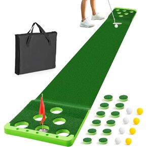 Golf Pong Putting Game Set with Front Border for Indoor&Outdoor, Golf Putting Green Mat Includes 8pcs Golf Balls & Portable Bag,Golf Putting Practice Training Aid for Backyard,Party,Office