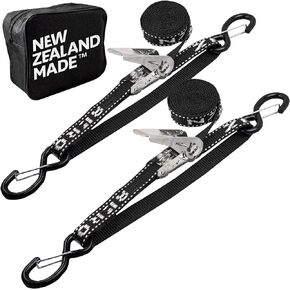 Stainless Boat Tie Down Straps to Trailer (Pack of 2) - 2,400lbs Break - 1" x 2.5’ Heavy Duty Ratchet Boat Straps UV Treated Boat Transom Tie Down Straps Jet Ski Tie Down Straps - Made in New Zealand
