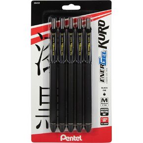 Pentel EnerGel Kuro Liquid Gel Pen, (0.7mm) Medium line, Black Ink, 5 Pack