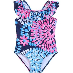 puseky Girls One Piece Swimsuits Kids Bathing Suits Summer Beach Swimwear Quick Dry Ruffle Floral Swimwsuit 2-10 Years