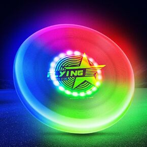 قرص طائر LED يتوهج في الظلام - 7 أوضاع ديناميكية، 7 ألوان، IP65 مقاوم للماء، هدية مثالية لأعياد الميلاد والتخييم للرجال/الأولاد/المراهقين/الأطفال - ألعاب خارجية وألعاب رائعة، 175 جم