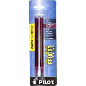 PILOT FriXion Gel Ink Refills For Clicker, LX & Ball Pens, Fine Point (0.7mm), Burgundy Ink, 2-Pack (15214)