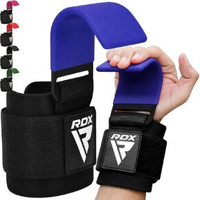 RDX Weight Lifting Hooks Straps Pair, Non-Slip Rubber Coated Grip, 7mm Neoprene Padded Wrist Wrap Support Powerlifting Deadlift Pull Up Fitness Strength Training, Gym Bodybuilding Workout, Men Women
