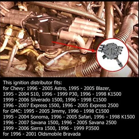 Ignition Distributor with Cap & Rotor Compatible with 1996-2005 Chevy GMC O'ldsmobile Pickup Truck 4.3L V6 Vortec - Replaces# 12570426, 12598210,93441559 in Saudi Arabia