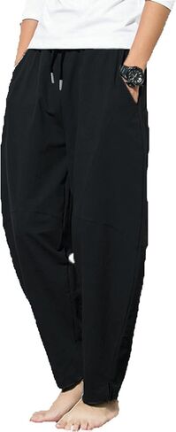 Men's Linen Harem Pants Elastic Waist Cotton Pants Drawstring Loose Trousers in Saudi Arabia