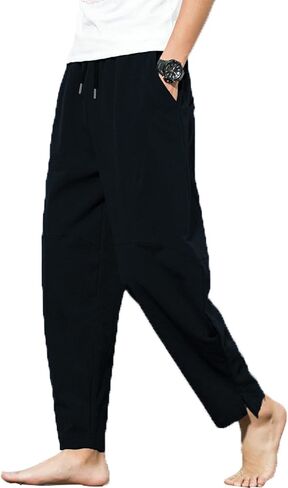 Men's Linen Harem Pants Elastic Waist Cotton Pants Drawstring Loose Trousers in Saudi Arabia