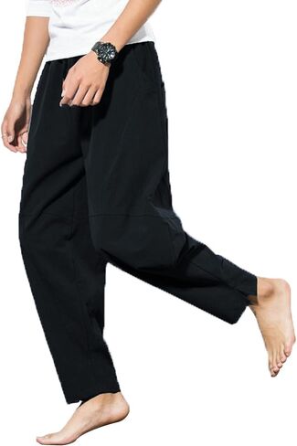 Men's Linen Harem Pants Elastic Waist Cotton Pants Drawstring Loose Trousers in Saudi Arabia