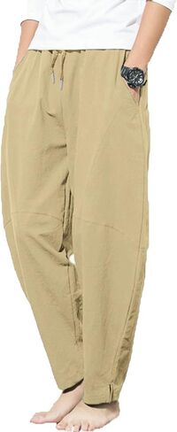 Men's Linen Harem Pants Elastic Waist Cotton Pants Drawstring Loose Trousers in Saudi Arabia