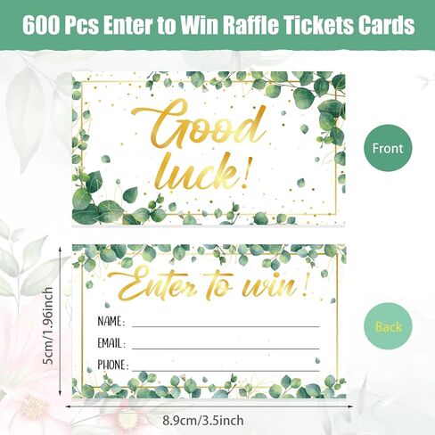 300 Pcs Greenery Enter to Win Raffle Tickets Cards 3.5 x 2 Inch Eucalyptus Entry Form Ticket Cards for Contest, Auction, Ballot Box with Space for Name, Email Address Phone Number Fields (300) in Saudi Arabia
