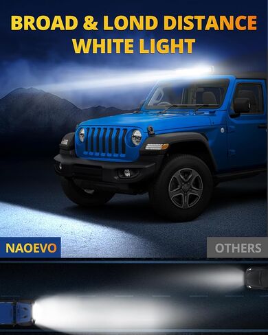 شريط إضاءة LED مقاس 20 بوصة من NAOEVO، قضبان LED للضباب/الطرق الوعرة/أضواء القيادة، مجموعة مصابيح عمل LED بقدرة 42000 لومن لشاحنة السيارة ATV UTV قارب جيب عربة الجولف، قطعة واحدة (أبيض) in Kuwait