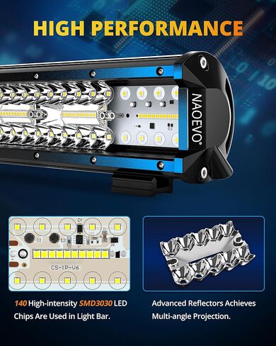 شريط إضاءة LED مقاس 20 بوصة من NAOEVO، قضبان LED للضباب/الطرق الوعرة/أضواء القيادة، مجموعة مصابيح عمل LED بقدرة 42000 لومن لشاحنة السيارة ATV UTV قارب جيب عربة الجولف، قطعة واحدة (أبيض) in Kuwait