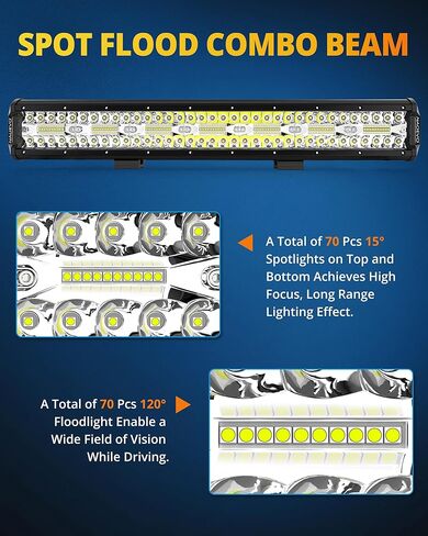 شريط إضاءة LED مقاس 20 بوصة من NAOEVO، قضبان LED للضباب/الطرق الوعرة/أضواء القيادة، مجموعة مصابيح عمل LED بقدرة 42000 لومن لشاحنة السيارة ATV UTV قارب جيب عربة الجولف، قطعة واحدة (أبيض) in Kuwait