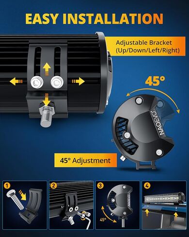 شريط إضاءة LED مقاس 20 بوصة من NAOEVO، قضبان LED للضباب/الطرق الوعرة/أضواء القيادة، مجموعة مصابيح عمل LED بقدرة 42000 لومن لشاحنة السيارة ATV UTV قارب جيب عربة الجولف، قطعة واحدة (أبيض) in Kuwait