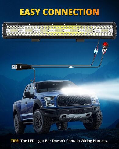 شريط إضاءة LED مقاس 20 بوصة من NAOEVO، قضبان LED للضباب/الطرق الوعرة/أضواء القيادة، مجموعة مصابيح عمل LED بقدرة 42000 لومن لشاحنة السيارة ATV UTV قارب جيب عربة الجولف، قطعة واحدة (أبيض) in Kuwait